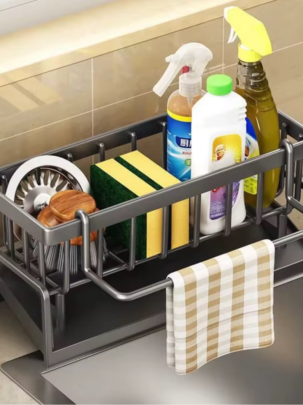 Kitchen Sink Drain Rack Organizer ABS Plastic Self-draining Shelf-Free Sponge